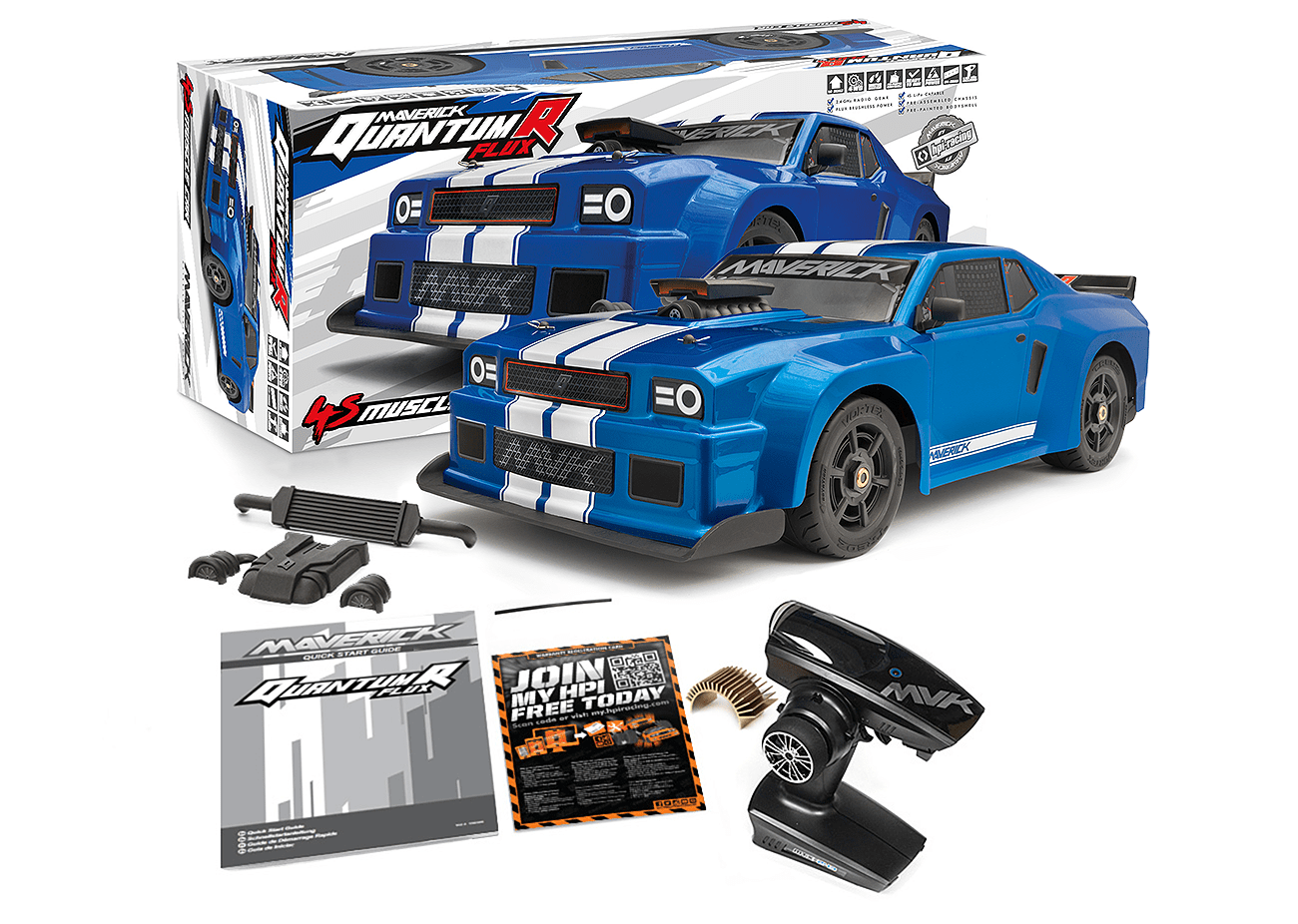 MAVERICK RC QUANTYMR FLUX 4S 1/8 4WD MUSCLE CAR BLUE 150310